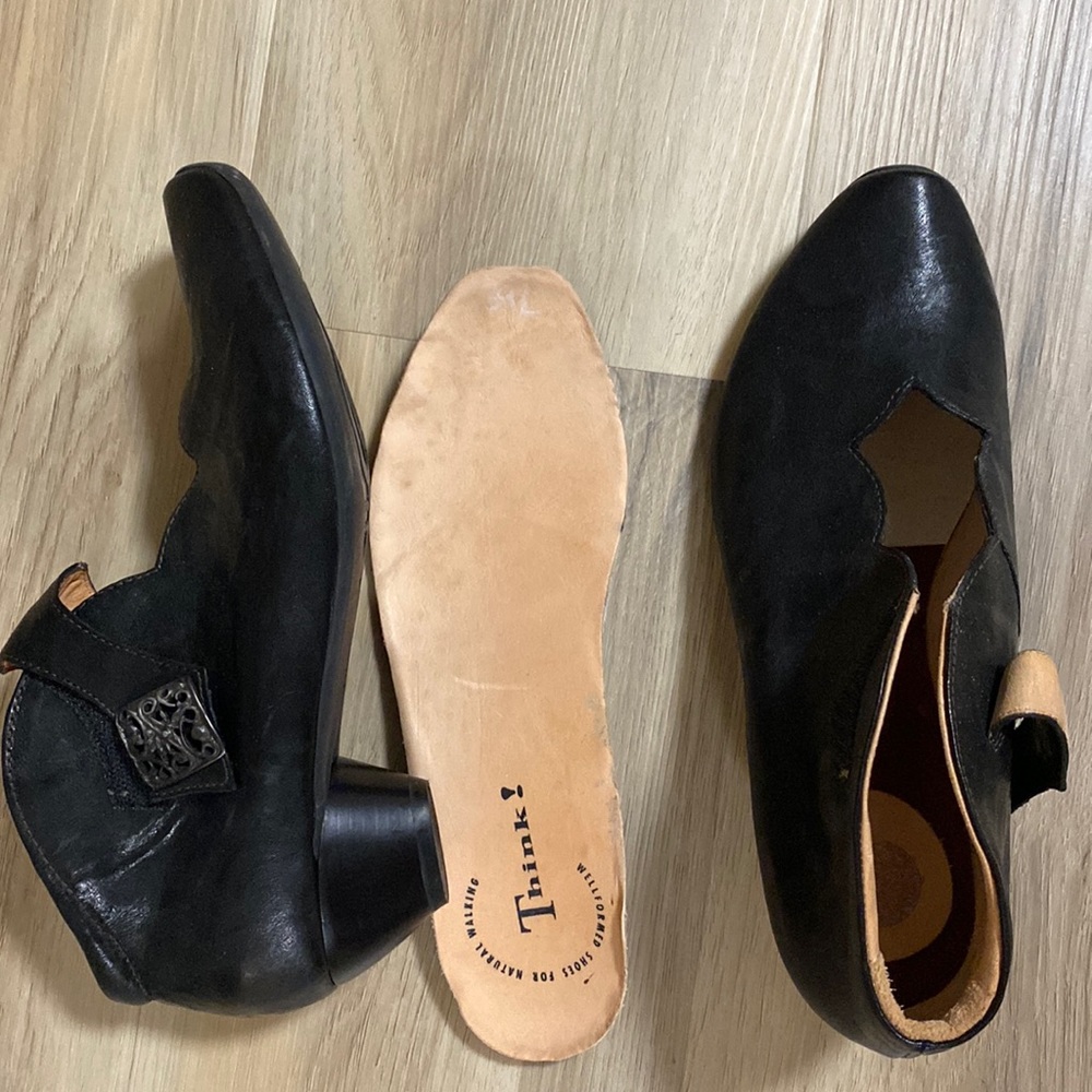 Think! Heeled black mary Jane.  Euro 39. Worn once in house.